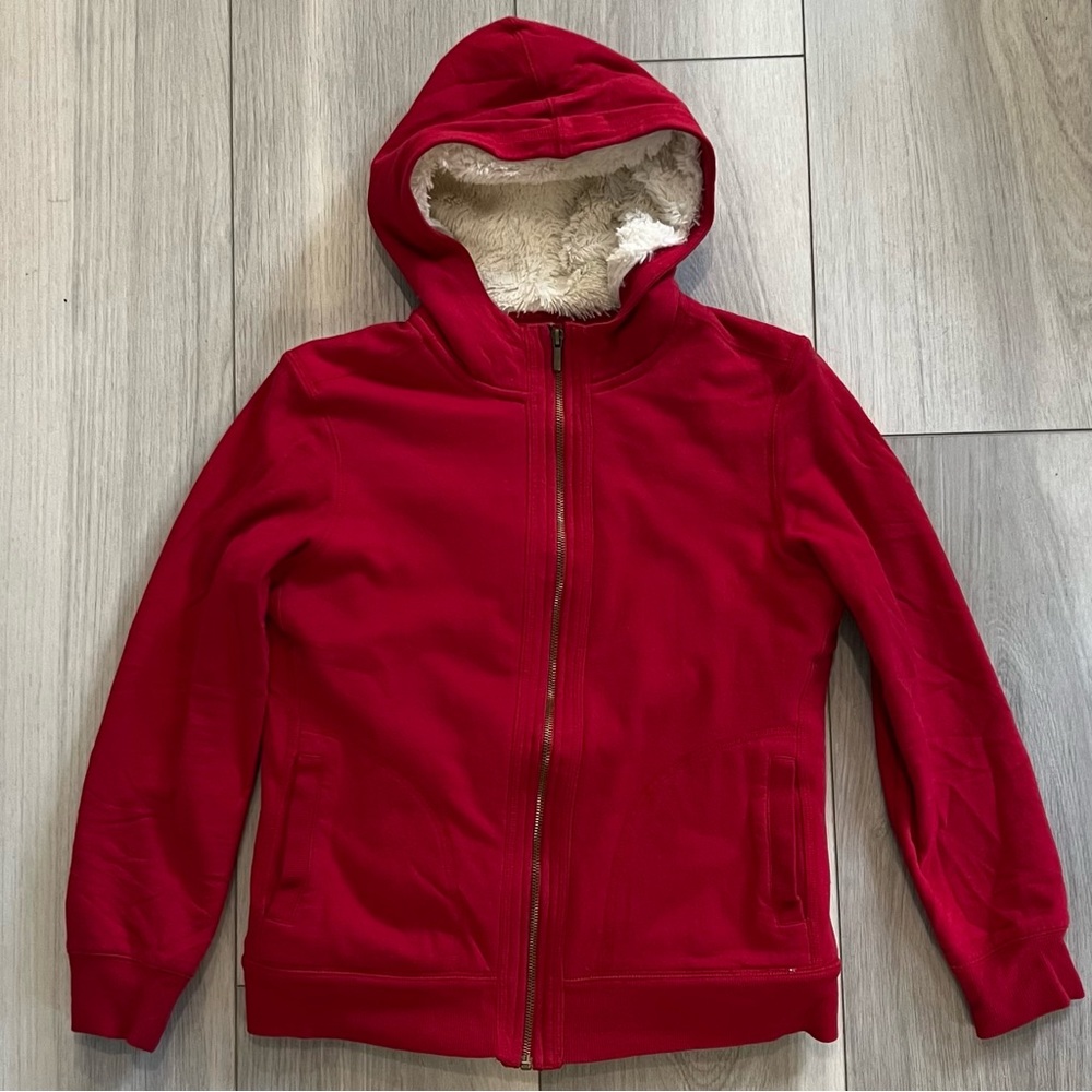 Red Faux Fur lined Hoodie Sweatshirt